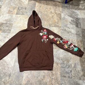 Brown Floral Embroidered Hoodie